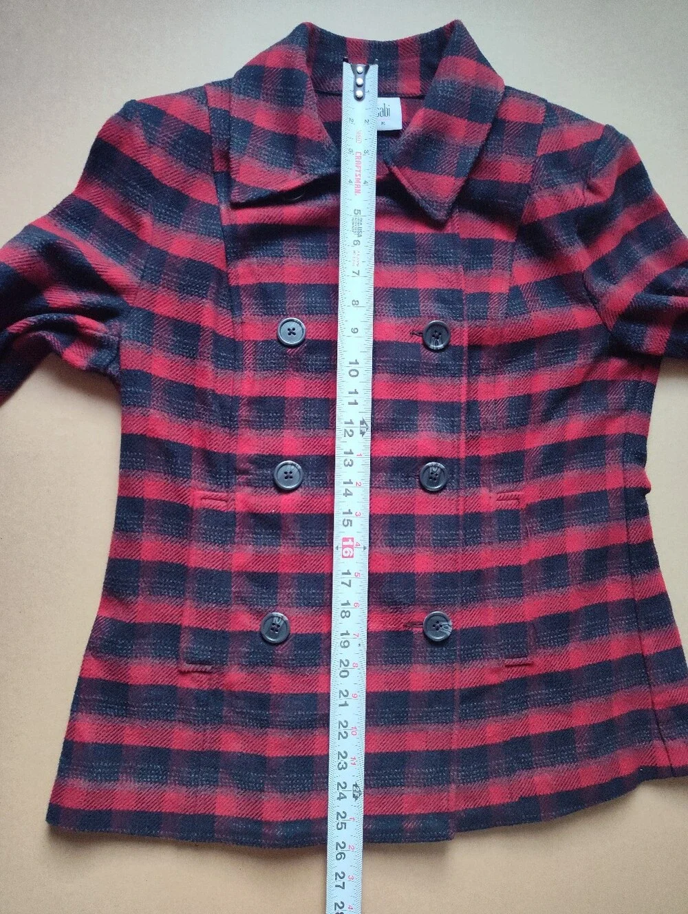 Cabi 3852 Snow Valley Red Plaid Jacket Coat size Medium Peacoat